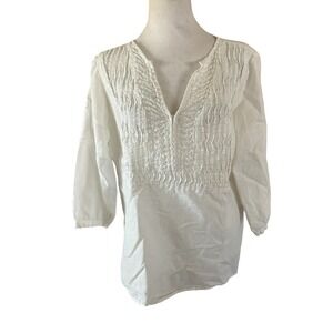 Carol Little White Linen Tunic Womans SZ XL (fits like L) Pleated